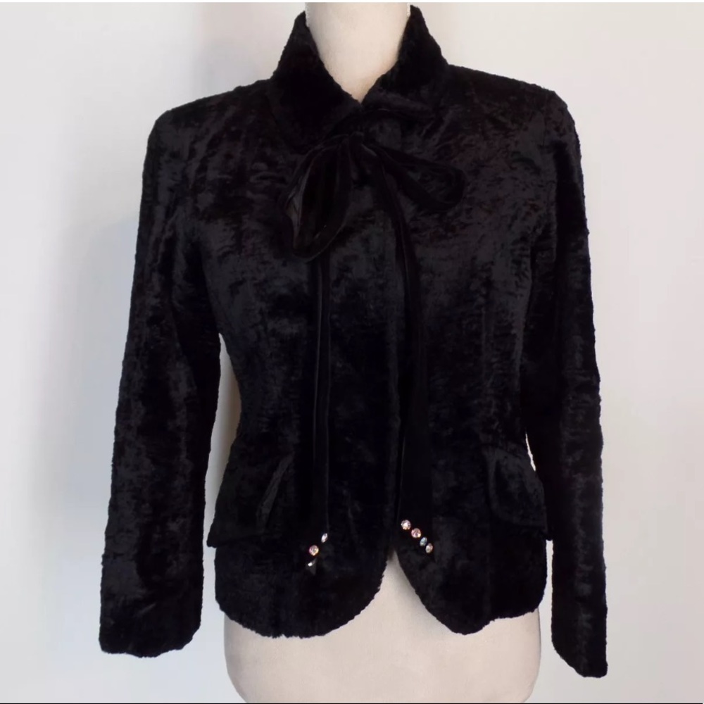 Nanette Lepore black faux fur jacket size 6 bling